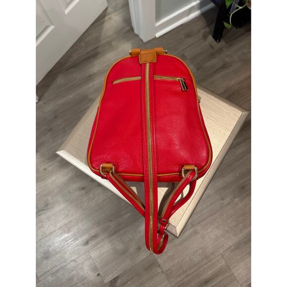 Valentina Red & Gold Leather Backpack Purse - Picture 3 of 12